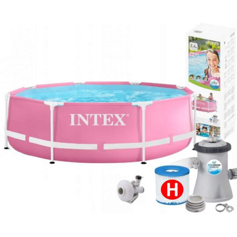 Каркасний басейн Intex 244x76 см круглий для дітей з картриджним фільтром 2,8 м³ розовый (28292)