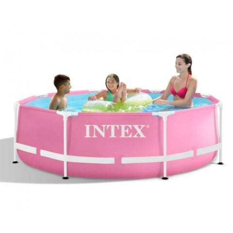 Каркасний басейн Intex 244x76 см круглий для дітей з картриджним фільтром 2,8 м³ розовый (28292)