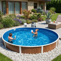 Комплект чеського морозостійкого басейну (550х120 см) Azuro 403 DL колір Wood круглий, лайнер Mosaic 0.3 мм, 28.5 м³ збірний