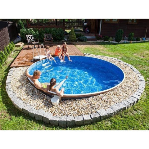 Комплект чеського морозостійкого басейну (550х120 см) Azuro 403 DL колір Wood круглий, лайнер Mosaic 0.3 мм, 28.5 м³ збірний