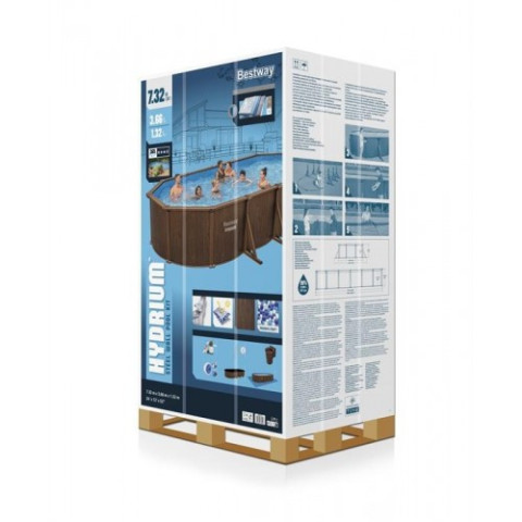 Каркасний басейн Bestway 730x330x130 см прямокутний великий з пісочним фільтром 54,4 м³ зі сходами, тентом та підстилкою (561CW)
