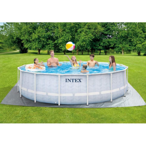 Каркасний басейн Intex 488x122 см круглий з картриджним фільтром 19,2 м³ зі сходами та тентом Chevron (26746)