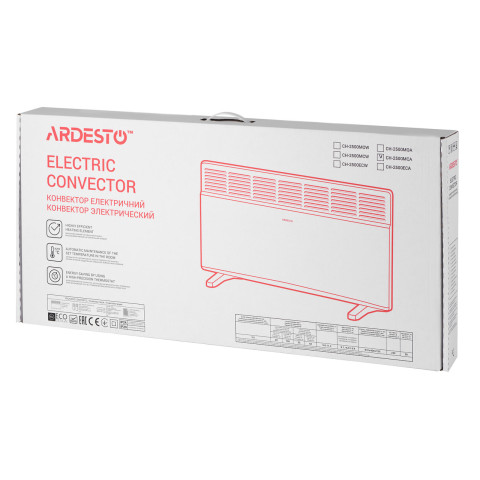 ARDESTO Конвектор електричний CH-2500MCA, 2500 Вт, 25 м2, закритий нагрів. елемент, IP24, мех. керування, антрацит матовий