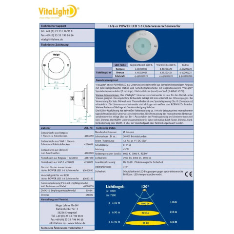 Прожектор LED 16/4, 24V, DC, RGBW К, Ø-146 мм