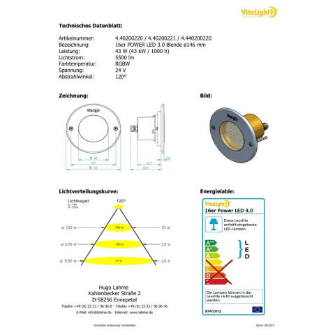 Прожектор LED 16/4, 24V, DC, RGBW К, Ø-146 мм