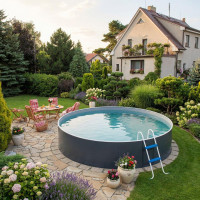 Чеський морозостійкий басейн (360х120 см) Azuro Graphite круглий, лайнер Lagoon 0.5 мм, 12 м³ металевий збірний