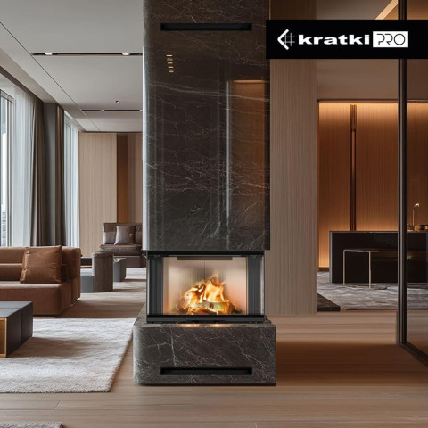 Польська камінна топка на дровах до 80 м² сталева Kratki REGNOR 800/400 тристороння 8 кВт 622х876х147 мм