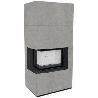 Камін Kratki FLOKI BOX лівий 8 kW Ø 160 в обудові з керамограніту CEMENTO GRIGIO BOCCIARDATA