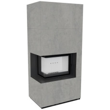 Камін Kratki FLOKI BOX лівий 8 kW Ø 160 в обудові з керамограніту CEMENTO GRIGIO BOCCIARDATA