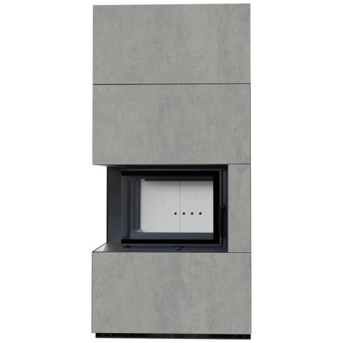 Камін Kratki FLOKI BOX лівий 8 kW Ø 160 в обудові з керамограніту CEMENTO GRIGIO BOCCIARDATA