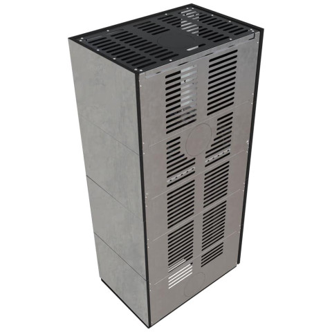 Камін Kratki FLOKI BOX лівий 8 kW Ø 160 в обудові з керамограніту CEMENTO GRIGIO BOCCIARDATA
