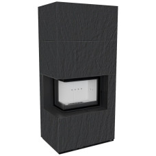 Камін Kratki FLOKI BOX лівий 8 kW Ø 160 в обудові з керамограніту NATURALI ARDESIA NERO A SPACCO