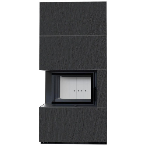 Камін Kratki FLOKI BOX лівий 8 kW Ø 160 в обудові з керамограніту NATURALI ARDESIA NERO A SPACCO