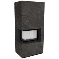 Камін Kratki FLOKI BOX лівий 8 kW Ø 160 в обудові з керамограніту NATURALI NERO GRECO