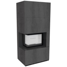 Камін Kratki FLOKI BOX лівий 8 kW Ø 160 в обудові з керамограніту NATURALI PIETRA DI SAVOIA ANTRANCITE BOCCIARDATAКамін Kratki