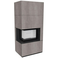 Камін Kratki FLOKI BOX лівий 8 kW Ø 160 в обудові з керамограніту NATURALI PIETRA DI SAVOIA GRIGIA BOCCIARDATA
