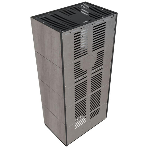 Камін Kratki FLOKI BOX лівий 8 kW Ø 160 в обудові з керамограніту NATURALI PIETRA DI SAVOIA GRIGIA BOCCIARDATA
