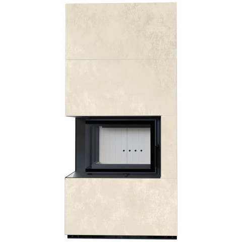 Камін Kratki FLOKI BOX лівий 8 kW Ø 160 в обудові з керамограніту OXIDE BIANCO