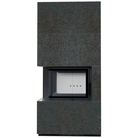 Камін Kratki FLOKI BOX лівий 8 kW Ø 160 в обудові з керамограніту OXIDE NERO