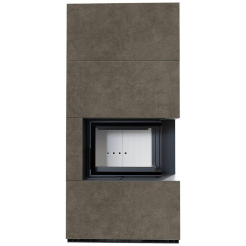 Камін Kratki FLOKI BOX правий 8 kW Ø 160 в обудові з керамограніту FOKOS PIOMBO
