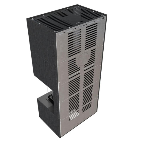 Камін Kratki FLOKI BOX правий 8 kW Ø 160 в обудові з керамограніту NATURALI ARDESIA NERO A SPACCO