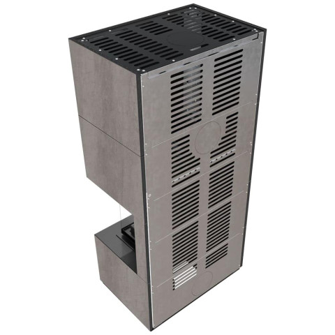 Камін Kratki FLOKI BOX правий 8 kW Ø 160 в обудові з керамограніту NATURALI PIETRA DI SAVOIA GRIGIA BOCCIARDATA