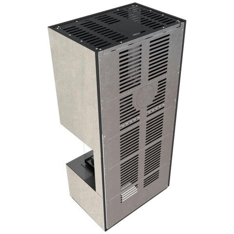 Камін Kratki FLOKI BOX правий 8 kW Ø 160 в обудові з керамограніту NATURALI PIETRA DI SAVOIA PERLA BOCCIARDATA