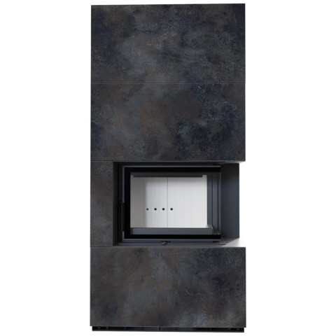 Камін Kratki FLOKI BOX правий 8 kW Ø 160 в обудові з керамограніту OSSIDO NERO