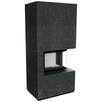 Камін Kratki FLOKI BOX правий 8 kW Ø 160 в обудові з керамограніту OXIDE NERO