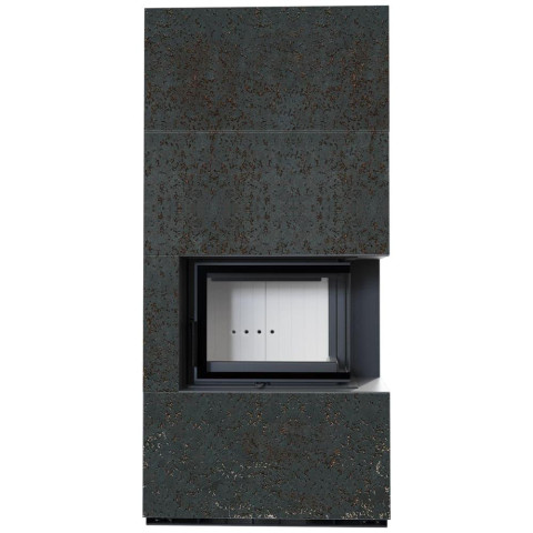 Камін Kratki FLOKI BOX правий 8 kW Ø 160 в обудові з керамограніту OXIDE NERO