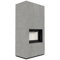 Камін Kratki FLOKI BOX 8 kW Ø 160 в обудові з керамограніту CEMENTO GRIGIO BOCCIARDATA
