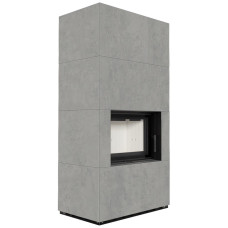 Камін Kratki FLOKI BOX 8 kW Ø 160 в обудові з керамограніту CEMENTO GRIGIO BOCCIARDATA