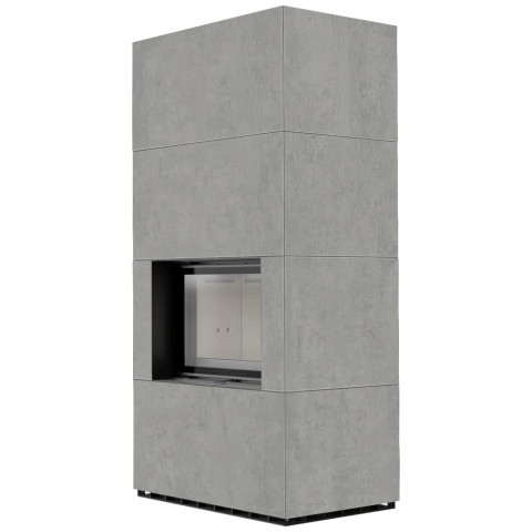 Камін Kratki FLOKI BOX 8 kW Ø 160 в обудові з керамограніту CEMENTO GRIGIO BOCCIARDATA