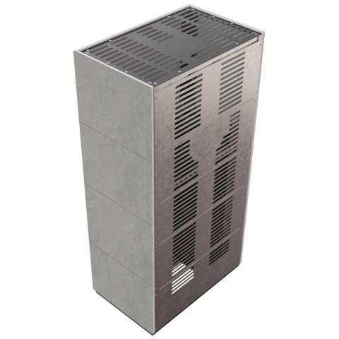 Камін Kratki FLOKI BOX 8 kW Ø 160 в обудові з керамограніту CEMENTO GRIGIO BOCCIARDATA