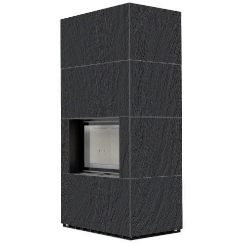 Камін Kratki FLOKI BOX 8 kW Ø 160 в обудові з керамограніту NATURALI ARDESIA NERO A SPACCO
