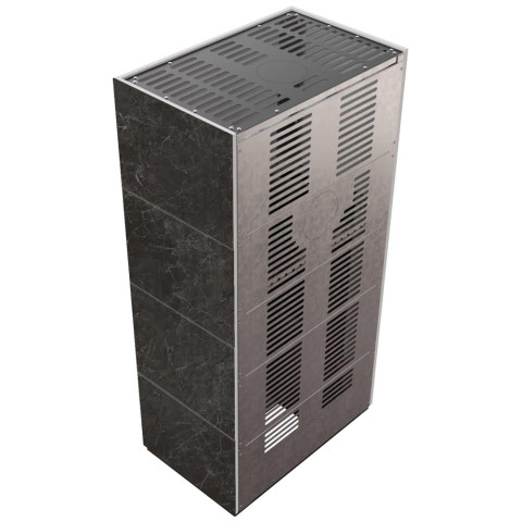 Камін Kratki FLOKI BOX 8 kW Ø 160 в обудові з керамограніту NATURALI NERO GRECO