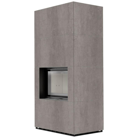 Камін Kratki FLOKI BOX 8 kW Ø 160 в обудові з керамограніту NATURALI PIETRA DI SAVOIA GRIGIA BOCCIARDATA