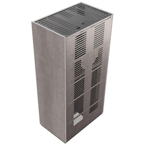 Камін Kratki FLOKI BOX 8 kW Ø 160 в обудові з керамограніту NATURALI PIETRA DI SAVOIA GRIGIA BOCCIARDATA