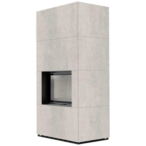 Камін Kratki FLOKI BOX 8 kW Ø 160 в обудові з керамограніту NATURALI PIETRA DI SAVOIA PERLA BOCCIARDATA