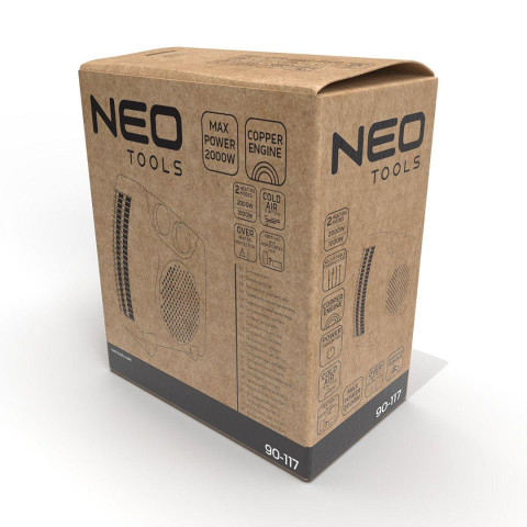 Тепловентилятор електричний Neo Tools, 2кВт, термостат, білий, 1.18кг