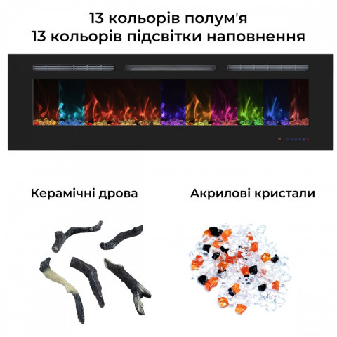 Електрокамін з обігрівом звуком та ефектом полумʼя декоративний Royal Galaxy 72 вбудований RS