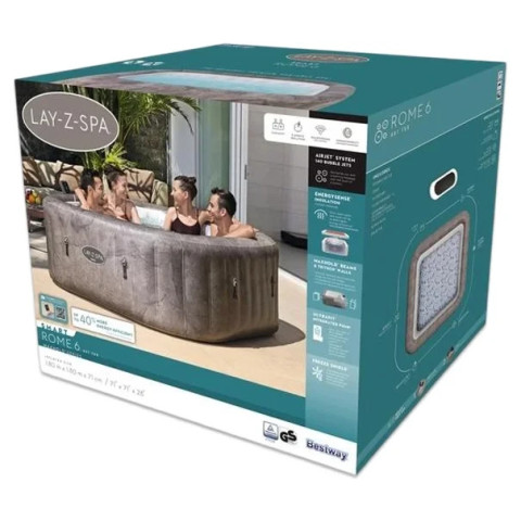 Надувний СПА-джакузі Bestway Rome 6001K квадратний 180x180x71 см 4-6-місний аеромасаж Wi-Fi