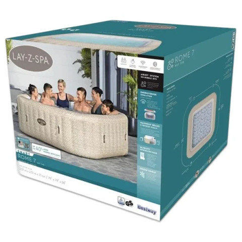 Надувний СПА-джакузі Bestway Rome 6001M квадратний 201x201x71 см 6-місний аеромасаж Wi-Fi