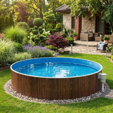 Чеський морозостійкий басейн (460х120 см) Azuro 402 DL колір Wood круглий, 28 м³, без фільтру та лайнеру, з отворами для монтажу