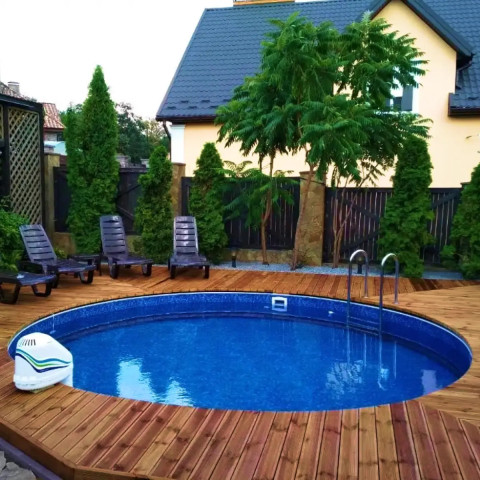 Комплект чеського морозостійкого басейну (460х120 см) Azuro 402 DL колір Wood круглий, лайнер Mosaic 0.3 мм, 28 м³ збірний
