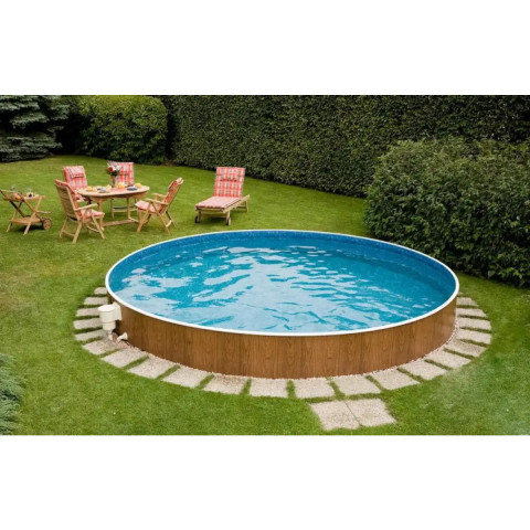 Комплект чеського морозостійкого басейну (460х120 см) Azuro 402 DL колір Wood круглий, лайнер Mosaic 0.3 мм, 28 м³ збірний