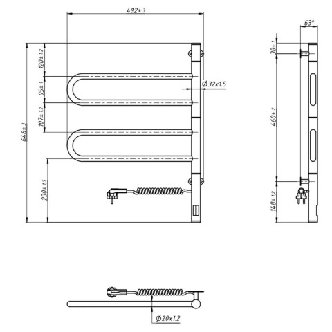 Рушникосушка Fouette 480х600 Sensor з таймером, біла