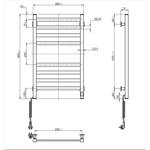 Рушникосушарка Domingo Axis 480x800 Sensor ліва біла