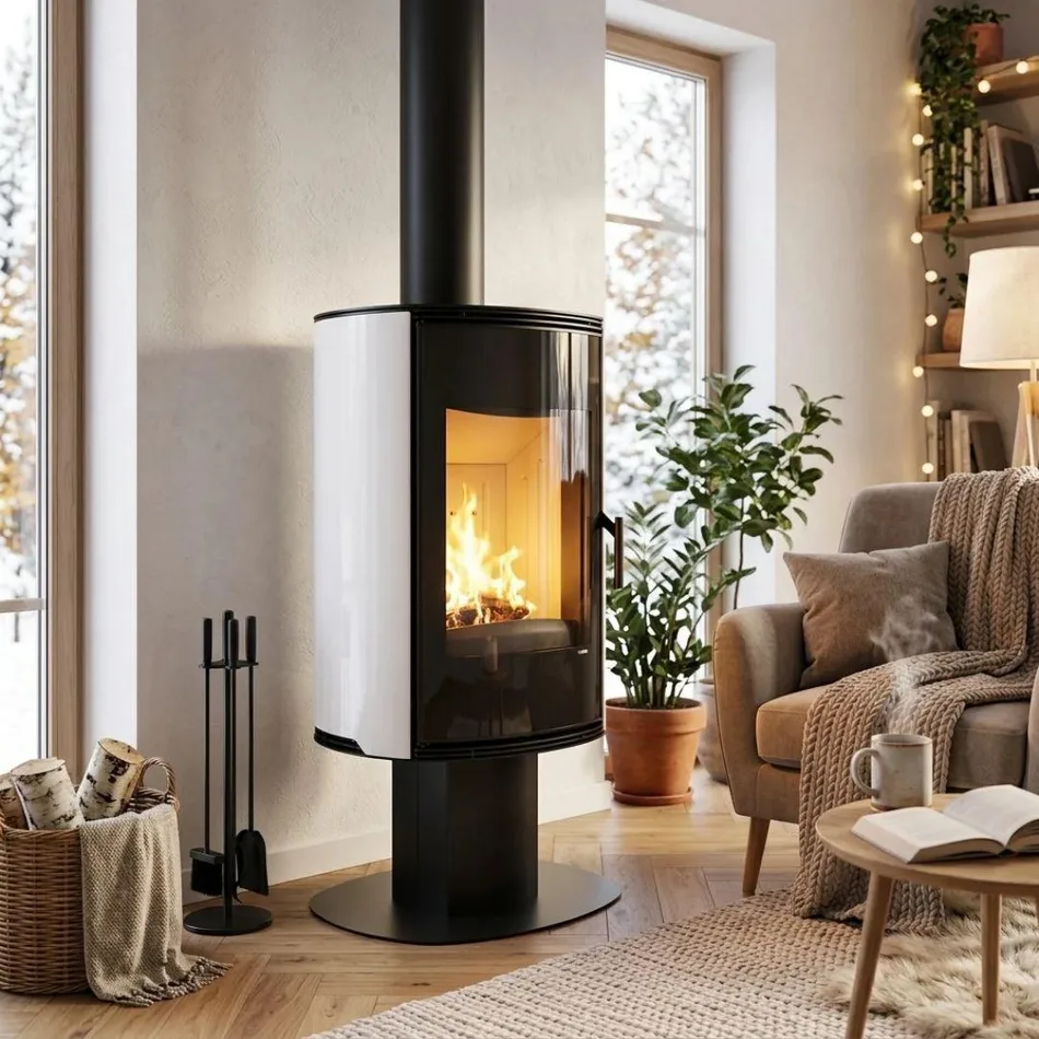 Польська сталева піч на дровах Defro Home ORBIS TOP білого кольору