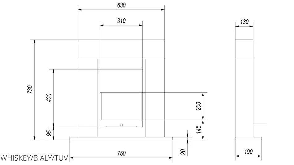 Креслення з розмірами біокаміна